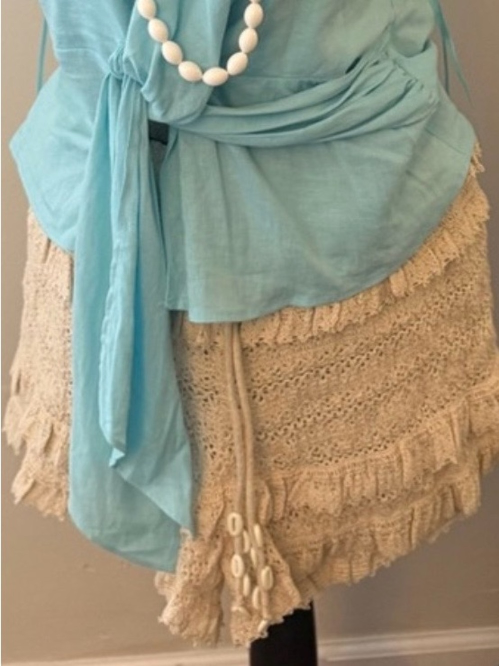 Zara Cream Crochet Fringe Mini Shorts